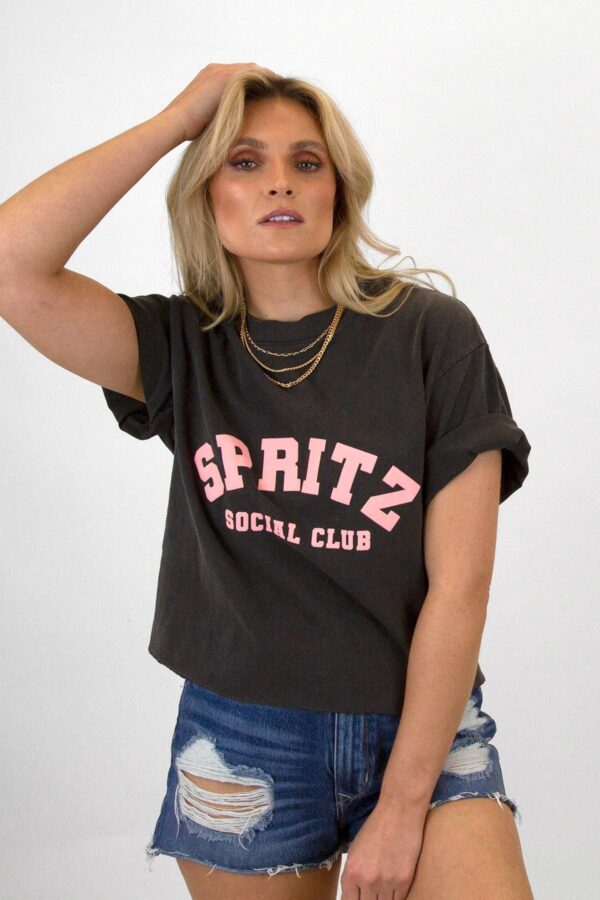 Spritz Social Club Puff Garment Dye Raw Hem Crop Tee